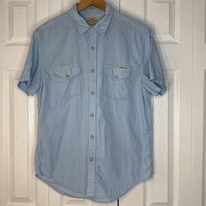 Lucky Brand Shirt Pearl Snap Front Size‎ MEDIUM Cambury Blue Western Country